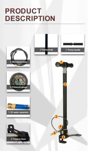 Tuxing 4 Stage Handpump with Dry Pack for PCP Air Rifle - Black (TXHP005)
